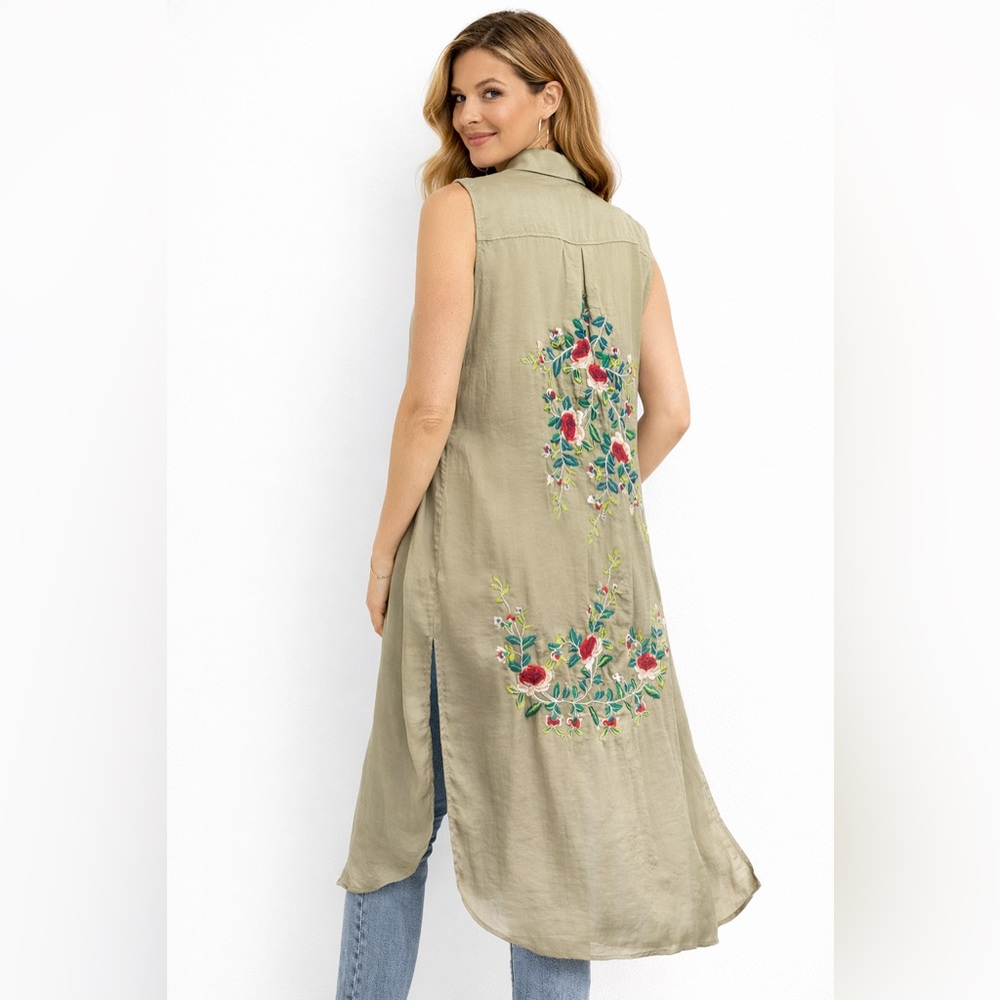 Zara Woman embroidered Beige Lightweight satin duster L‎